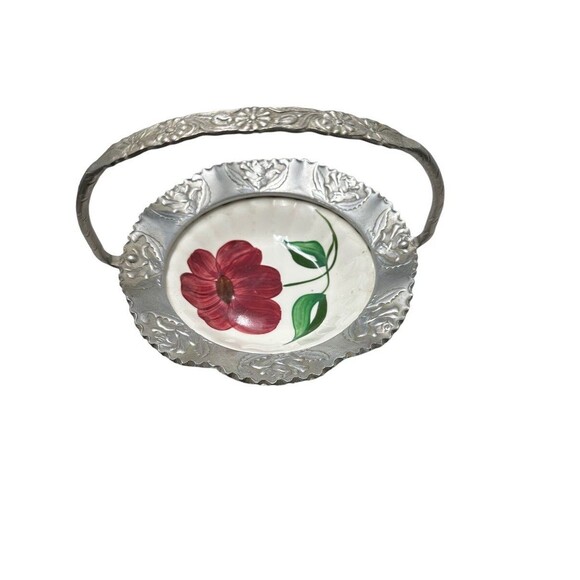 VTG Blue Ridge Pottery Colonial Sherry Plate With Aluminum Basket - Picture 5 of 5